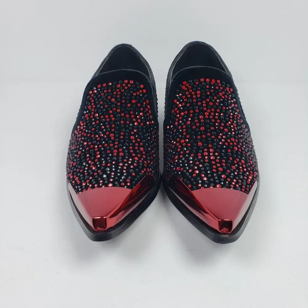 Bolano Desta Mens Sz 11 Black Red Fashion Rhinestone Slip On Dress Loafer Shoes